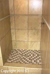 Ceramic mosaic tiles on the shower floor