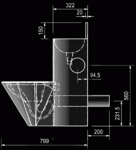 HDTX850 heavy duty combi unit bolt fixing type prison toilet diagram side view