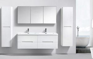 Large double white bathroom vanity