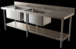 double bowl pot sink solid under shelving p2 franke