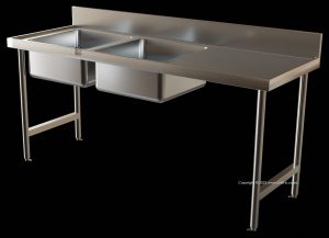 industrial stainless steel catering sink two bowls drain area 1850mm